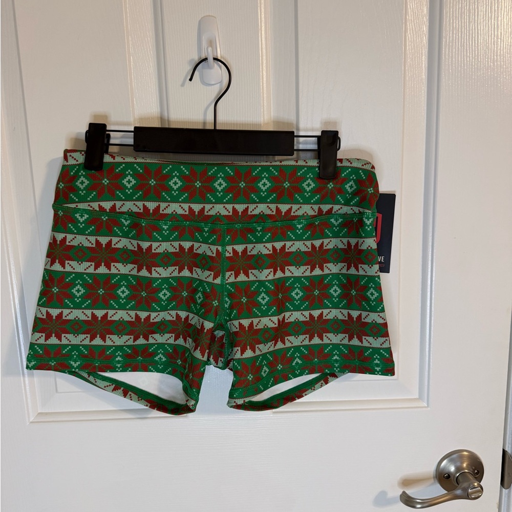 Festive Green and Red Patterned Women's Shorts NWT